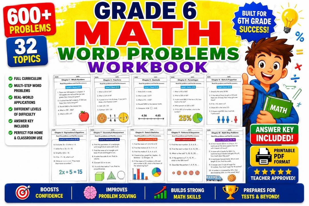 Grade 6 Math Word Problems Workbook | 600+ Problems | 32 Topics | 6th