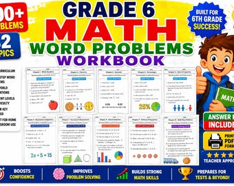 Grade 6 Math Word Problems Workbook | 600+ Problems | 32 Topics | 6th Grade Math Worksheets | Full Curriculum | Printable PDF | Answer Key