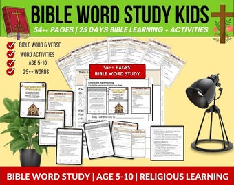 Bible Word Study for Kids,Christian Workbook,Scripture Learning Worksheets for Homeschool Sunday School,faith based learning,kids bible pdf
