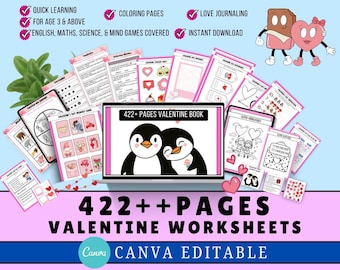 422 Pages Valentine’s Day Activity Bundle for Kids,Editable valentine activity,valentine coloring,Games, Worksheets,kids valentine printable