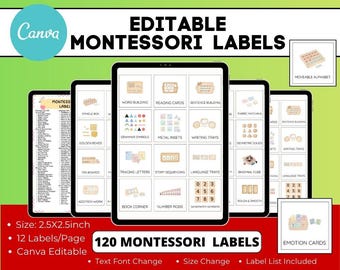 Montessori-Etiketten bearbeitbar, Spielzeugregal-Klassenzimmer-Organisationsetiketten, bedruckbare Kinder-Sichtetiketten, Spielzimmer Homeschool-Lageretiketten, Behälteretikett