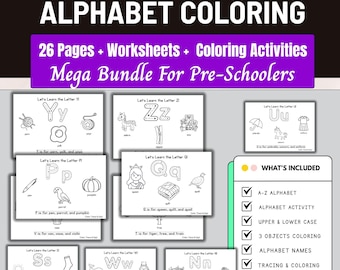 26 Alphabet Coloring Pages,PreK Coloring Page,Preschool Printable,Preschool Activity, Preschool Letters, Letter Preschool Worksheet,coloring