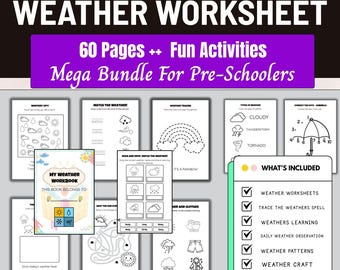 Weather Activity Worksheet,Prek Worksheet,Preschool Kindergarten Workbook,Kids Activity,Weather Homeschool Printable,Kindergarten Weather,