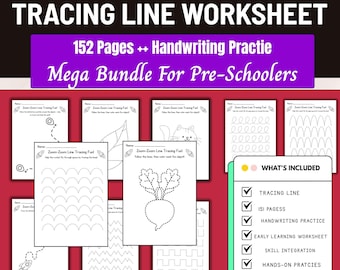 152+ Pages Preschool Line Tracing Worksheet,Line Trace Page Printable,Homeschool Busy Book, Kindergarten Curriculum Learning,Pre Handwriting