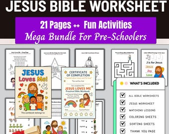 21+ Jesus Bible Worksheet,Sunday School Education Activity,Bible Preschool Printable,christian worksheet,homeschool resource,bible printable