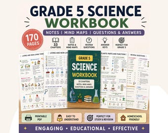 Werkboek Wetenschap voor groep 5 | 33 hoofdstukken met aantekeningen, mindmaps en vragen | Printbare studiegids voor wetenschap | 170 pagina's tellende PDF voor thuisonderwijs