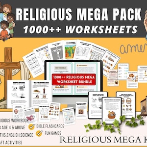 Christian Mega Pack Kids,Bible Activities Worksheets,Christian Flashcards,Kids Prayer Journal,Bible Festival Activities,Sunday School Print