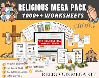 Christian Mega Pack Kids,Bible Activities Worksheets,Christian Flashcards,Kids Prayer Journal,Bible Festival Activities,Sunday School Print
