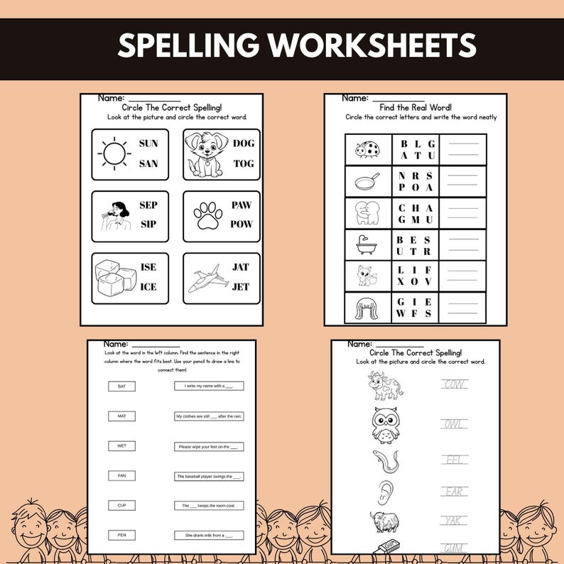 130+ Printable Spelling Worksheets,learn to Spell,phonics Sight Word