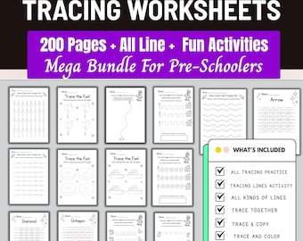 200+ oefenwerkbladen traceren, Prek-printables tracering, werkbladen thuisonderwijs, kleuterschool, fijne motoriek, lijnoefening, werkbladen prek