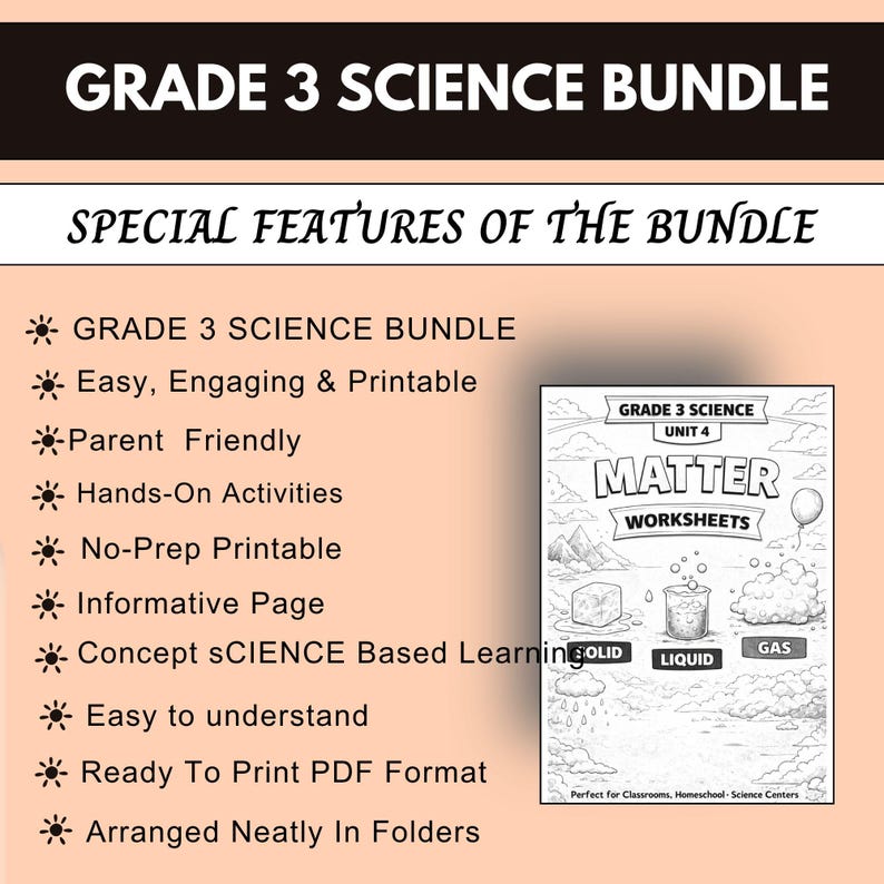 Grade 3 Science Worksheets Bundle | 130+ Printable Science Activities | 3rd Grade Science Workbook | Homeschool Science Curriculum