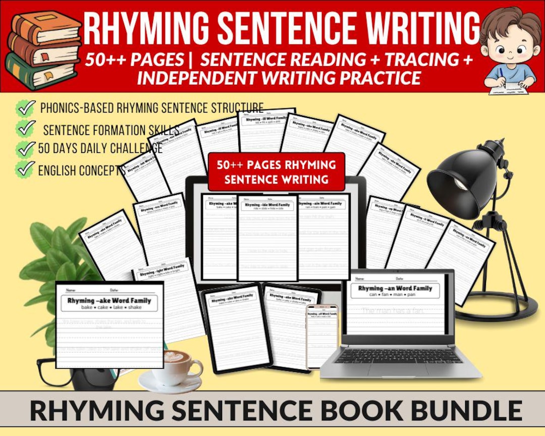 Sentences With Rhyming Rhyming Sentence Writing Worksheets Kids,phonics Writing Practice ...