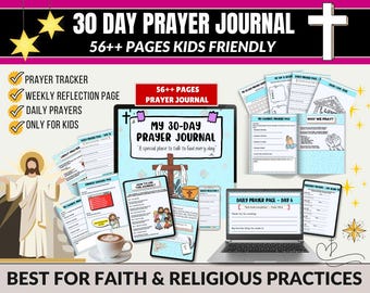 56 Pages Kids Prayer Journal,Children Prayer Workbook,Christian Journal for Kid,Daily Devotional Printable,Bible Activity,Faith Planner Kids