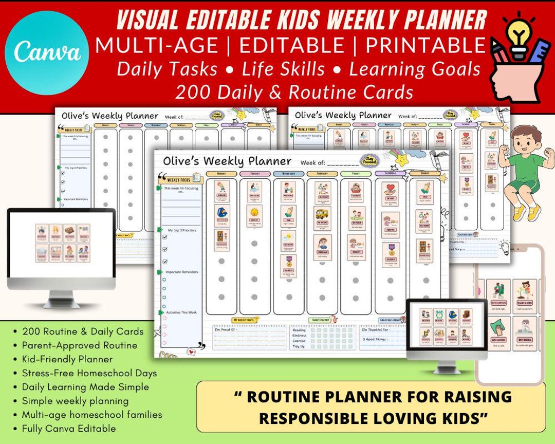 Child Routine Chart Editable Editable Kids Routine Chart,editable Toddler Flip Chart 200 Routine ...