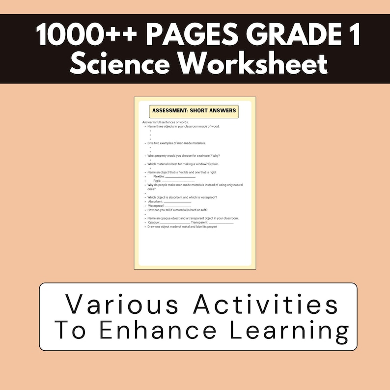 Grade 1 Science Worksheet Bundle,1000+ Pages,earth, Materials, Plants