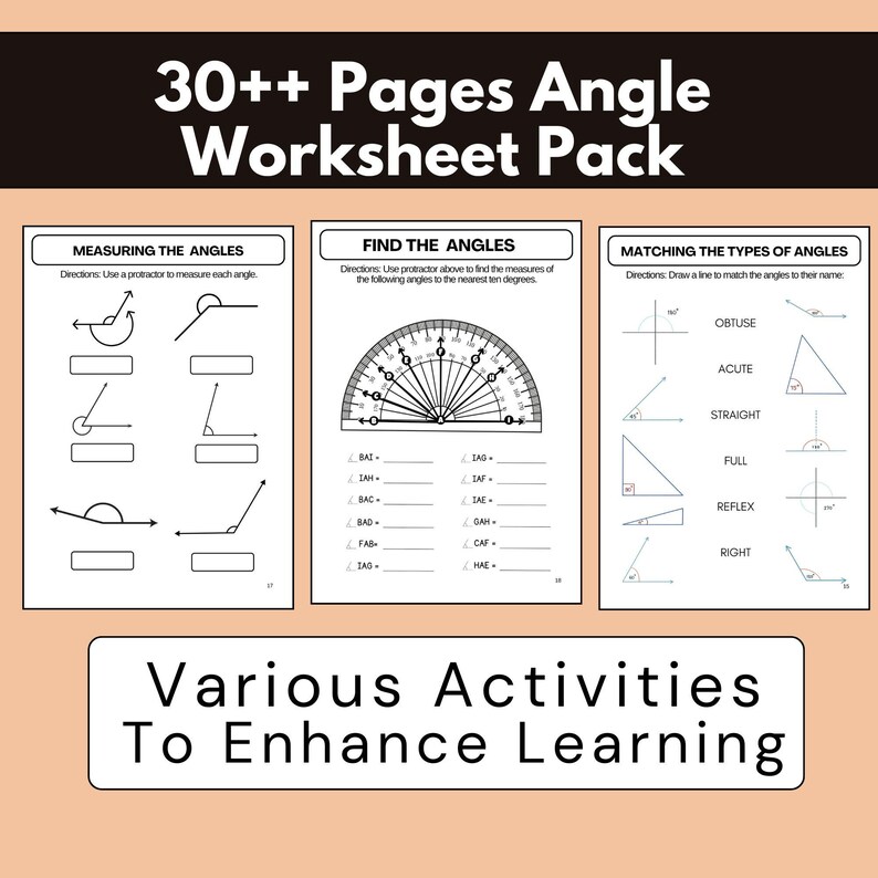 Angles Worksheet Grade 4 | Measuring Drawing Identifying Angles ...