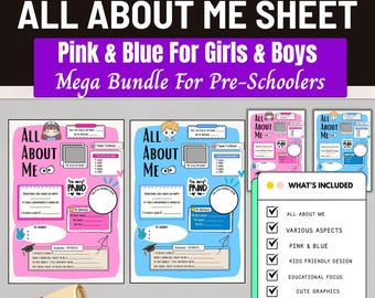 All About Me Worksheet Printable,back to school activity,About me Worksheet,Kids School Activity,Preschool,Kindergarten,1st & 2nd Grade