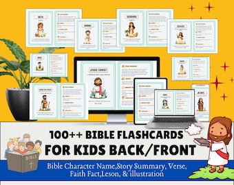100++ cartes-éclair bibliques pour enfants, cartes-éclair de personnages bibliques, carte d'apprentissage chrétienne, imprimable pour l'école du dimanche à domicile, éducation chrétienne