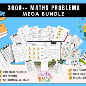 Grade 1 Math Worksheet Bundle, Homeschool Curriculum (Printable)