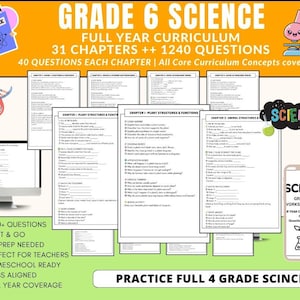 Paquete de hojas de trabajo de ciencias para 4.º grado, currículo completo para todo el año, 31 capítulos, más de 1200 preguntas, alineado con los estándares NGSS, PDF imprimible, ciencias para educación en el hogar.