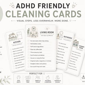ADHD Cleaning Cards | Room-by-Room Checklists, Home Organization (PDF Digital Download)
