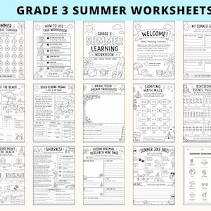 Peut inclure: Une collection de feuilles de travail d'&eacute;t&eacute; de 3e ann&eacute;e en noir et blanc. Les feuilles de travail comprennent un suivi des progr&egrave;s estivaux, un guide de cahier d'exercices et diverses activit&eacute;s d'apprentissage. Les feuilles de travail pr&eacute;sentent des illustrations et du texte sur le th&egrave;me de l'&eacute;t&eacute;.