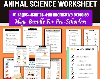 Animal Worksheets for Kids,Printable Animal Activities ,Learn Animal Names,Sounds Habitat PDF,Farm, Wild & Sea Animals,Educational Printable