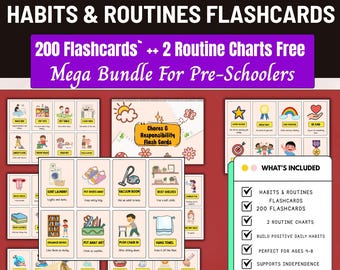 200 Kids Daily Routine Card,Daily Visual Schedule,Chore Chart for Kid,Daily Rhythm Schedule for Toddler,Preschool Children,Kid Daily routine