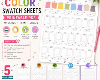 5 Variant Color Swatch Chart Printable,Blank Color Swatches Sheet PDF,Alcohol Marker Blank Color Chart Printable,20 40 80 100 110 color test