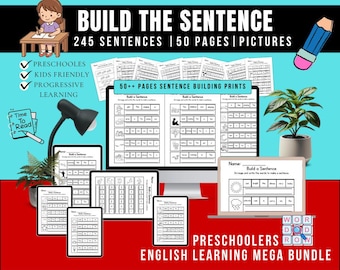 245 Build the Sentence Worksheets,Printable Sentences Writing Practice Activity,English worksheet,Kindergarten 1st 2nd Grade ELA Worksheet