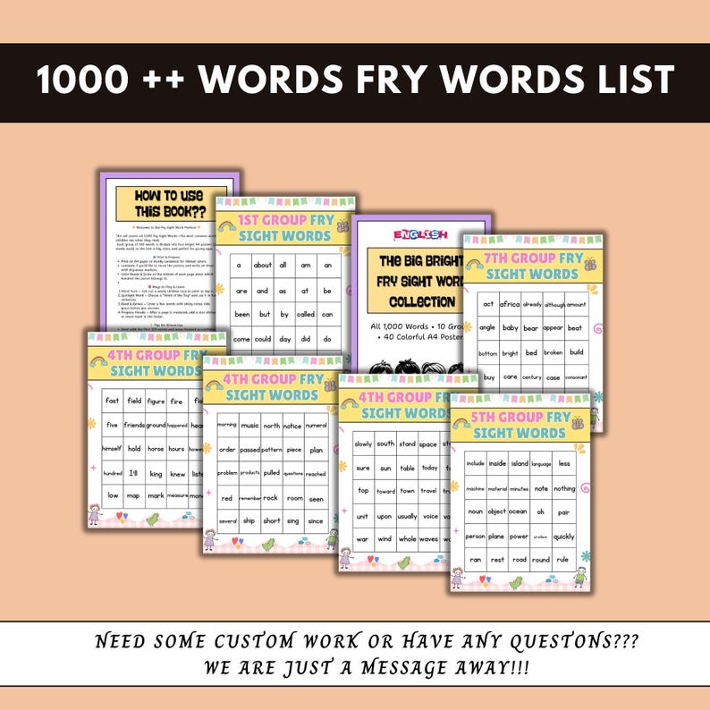 1000 Fry Word List Worksheets ,10 Groups High-frequency Sight Words ...