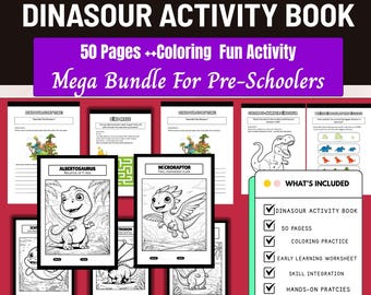 50 Pages Dinosaur Coloring and ActivityPage for Kid,Toddler,Preschool,Home School,busy book for kids,Fun Learning Worksheets,Coloring,Mazes