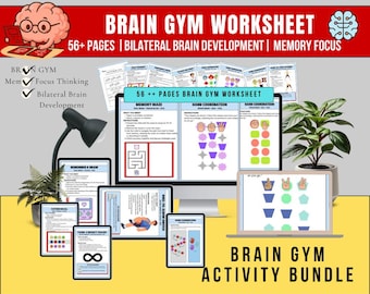 56 Pages Brain Gym Activities for Kids Printable Neuro Exercises Memory Focus Thinking Games Bilateral Brain Development Worksheets,neruogym