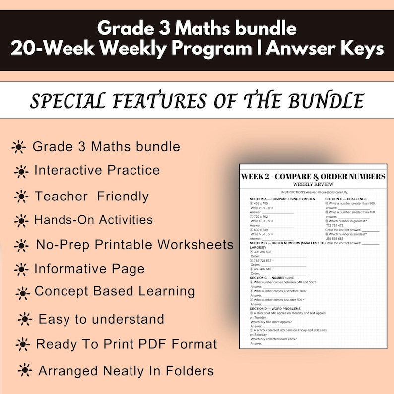 Grade 3 Maths Bundle Printable,3rd Grade Math Worksheets Pdf,no Prep ...