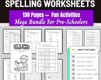 130+ Printable Spelling Worksheets,Learn to Spell,Phonics Sight Word Practice,Homeschool printables,grade 1 prints,english worksheets,spell