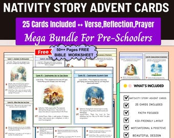 25 biglietti d'Avvento con storie della Natività, biglietti con conto alla rovescia per Natale, versetti biblici stampabili, biglietti con versetti biblici, libro di attività bibliche, biglietti per la scuola domenicale