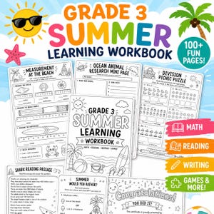Peut inclure: Un cahier d'exercices d'&eacute;t&eacute; de 3e ann&eacute;e avec plus de 100 pages amusantes. La couverture pr&eacute;sente un soleil portant des lunettes de soleil, une &eacute;toile de mer et un palmier. Comprend des pages de maths, de lecture, d'&eacute;criture et de jeux.