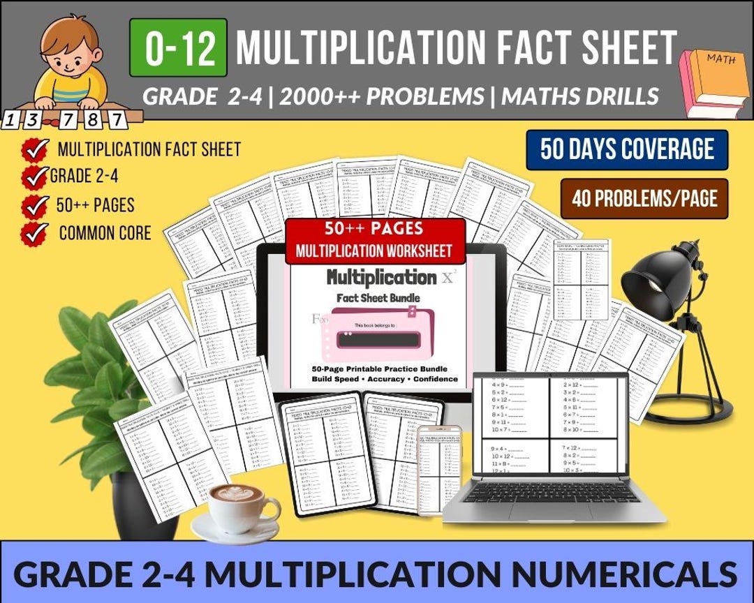 Multiplication Fact Worksheets Bundle,50+ Pages Math Printables Kids ...