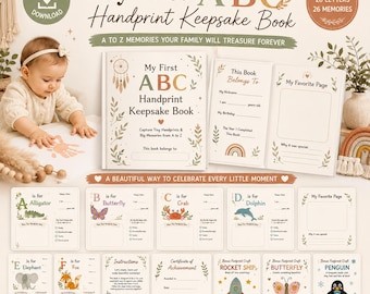 ABC Handprint Keepsake Book Printable, Alphabet Handprint Craft Book, Preschool Memory Book, Toddler Handprint Activity, Baby Keepsake Gift