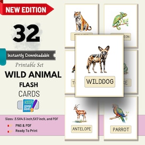 Printable Wild Animal Flashcards,Watercolor Safari Animal Cards for Toddlers,Preschoolers & Early Learners,Zoo Animals,eduational flashcards