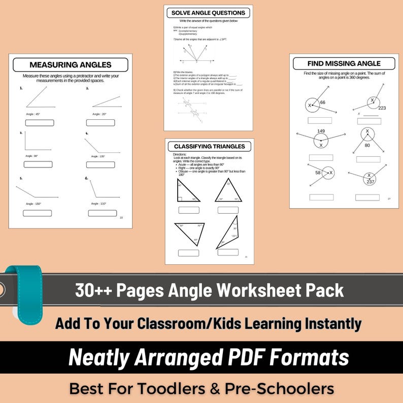 Angles Worksheet Grade 4 | Measuring Drawing Identifying Angles ...