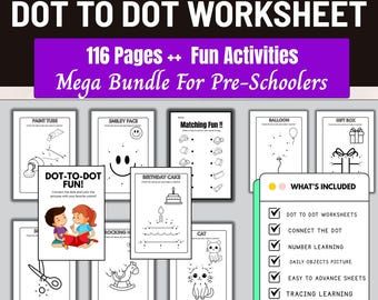 Dot to Dot Worksheet,Connect The Dots Printable Pages,preschool worksheet,dot to dot tracing, Education Worksheet,homeschool busy book,prek