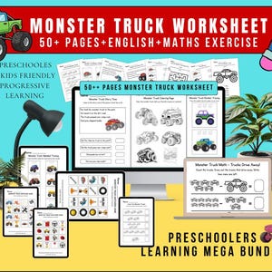 Monster Truck  Activty Book,Alphabet Number Tracing Page,Monster Truck Busy Book,Preschool &Kindergarten Activity,Monster Truck Learning PDF