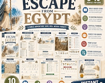 Bible Escape Room for Kids Age 8-10,Escape from Egypt Printable Game,Moses Bible Activit,Christian Escape Room,homeschool Sunday School Game