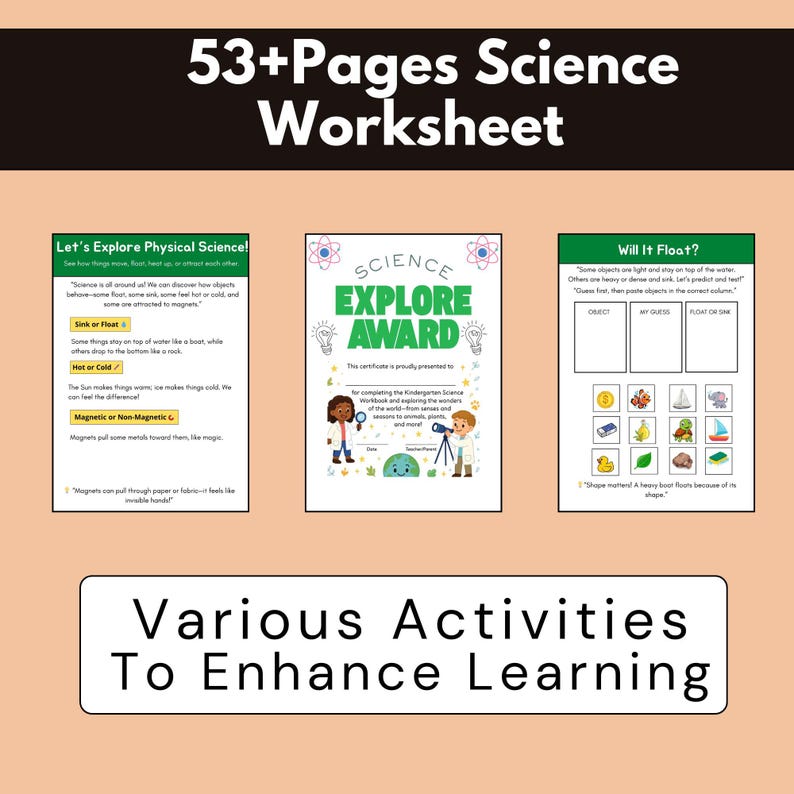 kindergarten science activities, preschool science workbook, teacher science resources, science lesson plans printable, STEM worksheets for kids, hands on science activities, early learning science printables, science packet for preschool, science workbook pdf, printable science experiments, nature science worksheets,
