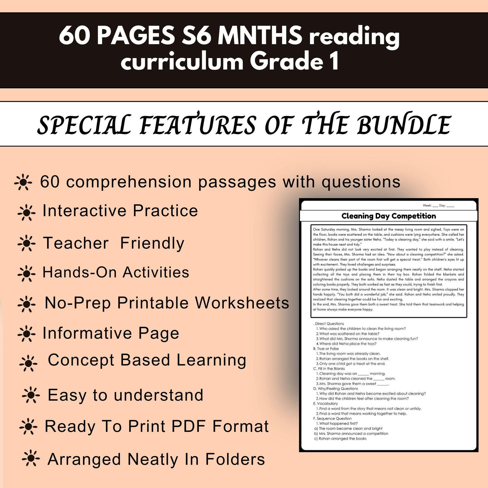 Comprehensive Comprehension 1st Grade Reading Comprehension Worksheets,60 First Grade Story Reading ...