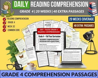 Grade 4 Reading Comprehension Worksheet Full Curriculum,Printable Reading Passages Literacy Activity,Homeschool Classroom,reading worksheet