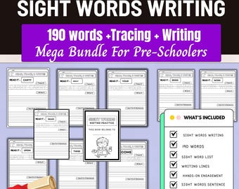 190 Printable Sight Words,CVC Words,Kindergarten Sight Word Worksheets,Preschool Activity Page, 1st Grade Handwriting.Spelling Activity,Prek