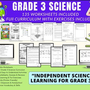 Pacchetto di schede di scienze per la terza elementare / Oltre 130 attività scientifiche stampabili / Quaderno di esercizi di scienze per la terza elementare / Programma di scienze per l'istruzione domiciliare