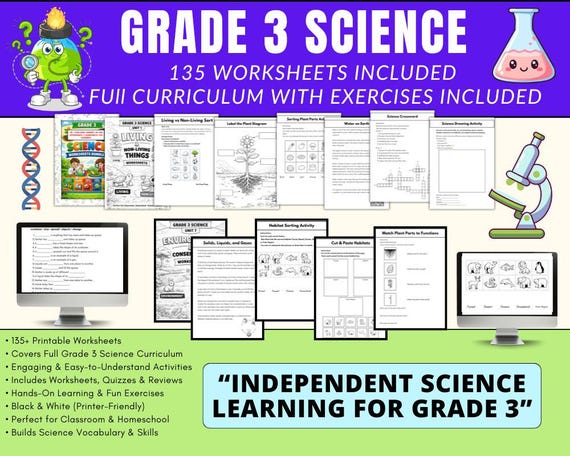 Grade 3 Science Worksheets Bundle | 130+ Printable Science Activities | 3rd Grade Science Workbook | Homeschool Science Curriculum
